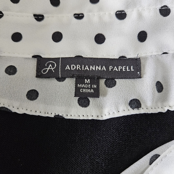 Adrianna Papell Black Sweater with Black and White Polka-dot Under Blouse Size M - Picture 4 of 6